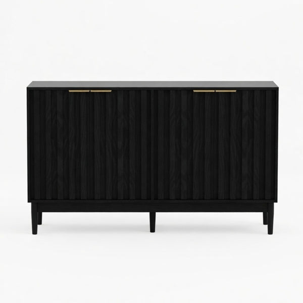 English Elm 55.12"wide Fluted Matte Buffet Cabinet with Gold Hardware and Adjustable Interior Shelving Black B082P529507
