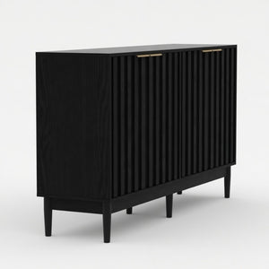 English Elm 55.12"wide Fluted Matte Buffet Cabinet with Gold Hardware and Adjustable Interior Shelving Black B082P529507