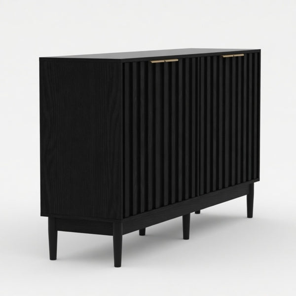 English Elm 55.12"wide Fluted Matte Buffet Cabinet with Gold Hardware and Adjustable Interior Shelving Black B082P529507