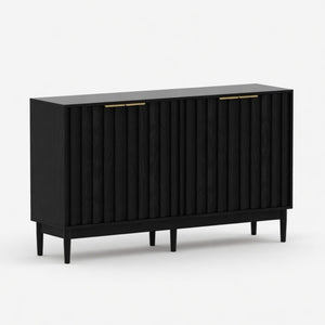 English Elm 55.12"wide Fluted Matte Buffet Cabinet with Gold Hardware and Adjustable Interior Shelving Black B082P529507