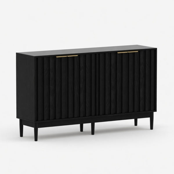 English Elm 55.12"wide Fluted Matte Buffet Cabinet with Gold Hardware and Adjustable Interior Shelving Black B082P529507