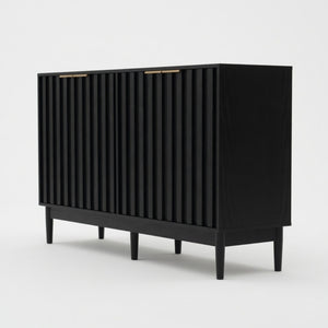 English Elm 55.12"wide Fluted Matte Buffet Cabinet with Gold Hardware and Adjustable Interior Shelving Black B082P529507