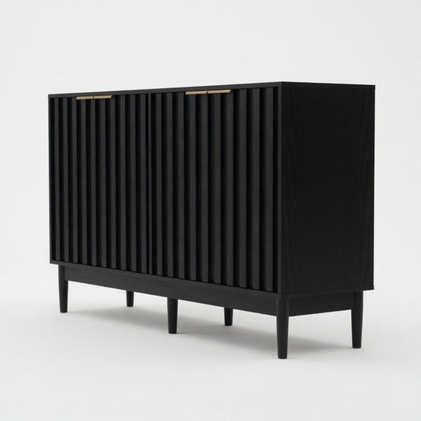 English Elm 55.12"wide Fluted Matte Buffet Cabinet with Gold Hardware and Adjustable Interior Shelving Black B082P529507