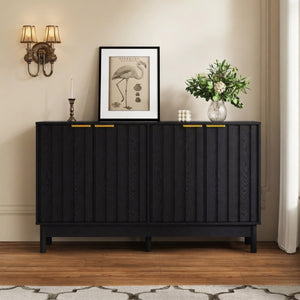 English Elm 55.12"wide Fluted Matte Buffet Cabinet with Gold Hardware and Adjustable Interior Shelving Black B082P529507