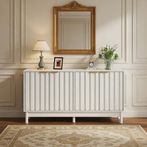 English Elm 55.12"wide Fluted Matte Buffet Cabinet with Gold Hardware and Adjustable Interior Shelving White B082P529508