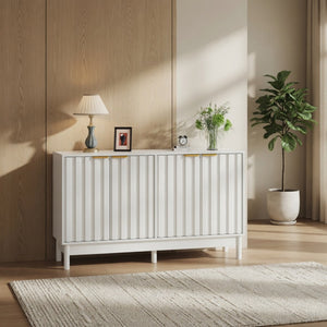 English Elm 55.12"wide Fluted Matte Buffet Cabinet with Gold Hardware and Adjustable Interior Shelving White B082P529508