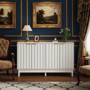 English Elm 55.12"wide Fluted Matte Buffet Cabinet with Gold Hardware and Adjustable Interior Shelving White B082P529508