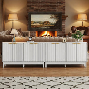 English Elm 55.12"wide Fluted Matte Buffet Cabinet with Gold Hardware and Adjustable Interior Shelving White B082P529508