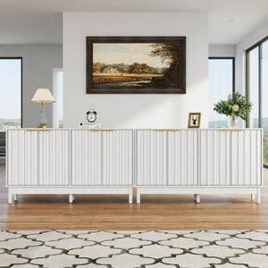 English Elm 55.12"wide Fluted Matte Buffet Cabinet with Gold Hardware and Adjustable Interior Shelving White B082P529508