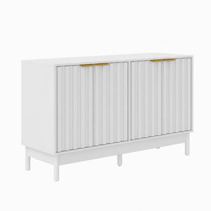 English Elm 55.12"wide Fluted Matte Buffet Cabinet with Gold Hardware and Adjustable Interior Shelving White B082P529508
