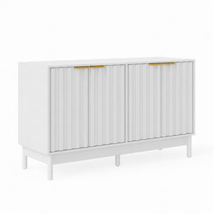 English Elm 55.12"wide Fluted Matte Buffet Cabinet with Gold Hardware and Adjustable Interior Shelving White B082P529508