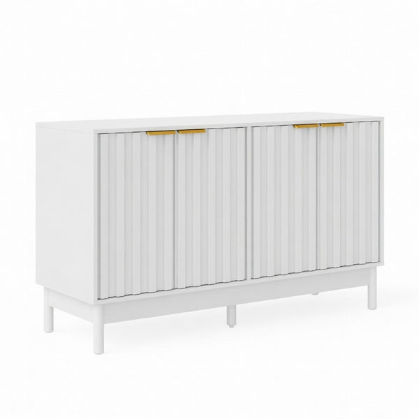 English Elm 55.12"wide Fluted Matte Buffet Cabinet with Gold Hardware and Adjustable Interior Shelving White B082P529508