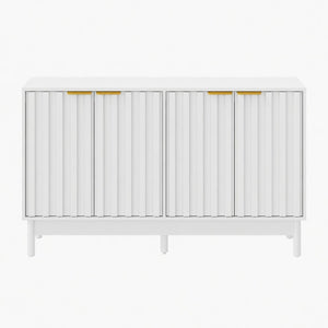 English Elm 55.12"wide Fluted Matte Buffet Cabinet with Gold Hardware and Adjustable Interior Shelving White B082P529508