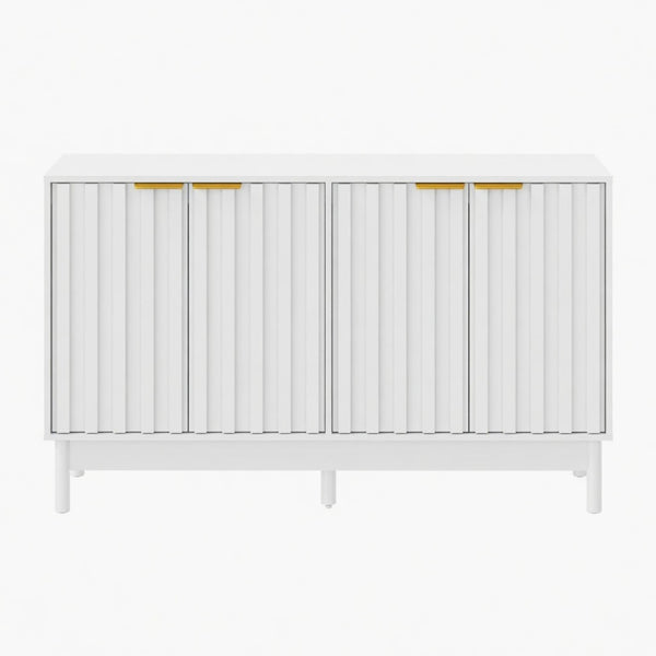 English Elm 55.12"wide Fluted Matte Buffet Cabinet with Gold Hardware and Adjustable Interior Shelving White B082P529508