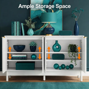 English Elm 55.12"wide Fluted Matte Buffet Cabinet with Gold Hardware and Adjustable Interior Shelving White B082P529508
