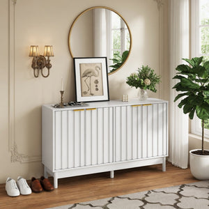English Elm 55.12"wide Fluted Matte Buffet Cabinet with Gold Hardware and Adjustable Interior Shelving White B082P529508
