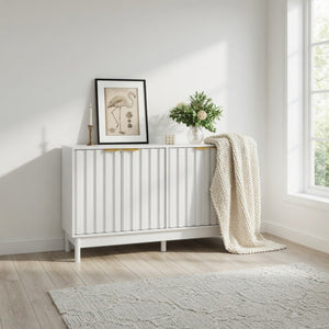 English Elm 55.12"wide Fluted Matte Buffet Cabinet with Gold Hardware and Adjustable Interior Shelving White B082P529508