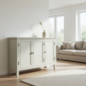 English Elm 47.2"wide Bohemian Buffet with Fluted Doors Antique Bronze Handles and Adjustable Shelves B082P529509