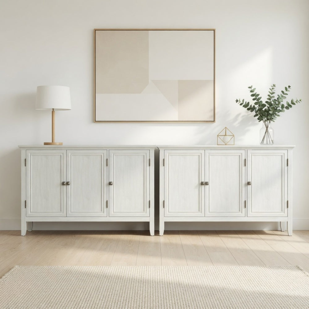 English Elm 47.2"wide Bohemian Buffet with Fluted Doors Antique Bronze Handles and Adjustable Shelves B082P529509