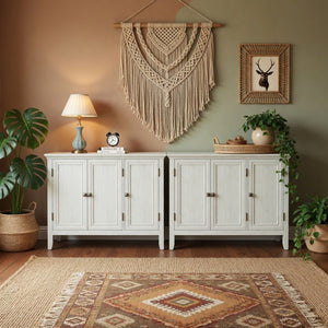 English Elm 47.2"wide Bohemian Buffet with Fluted Doors Antique Bronze Handles and Adjustable Shelves B082P529509