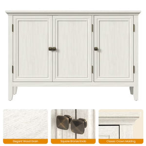 English Elm 47.2"wide Bohemian Buffet with Fluted Doors Antique Bronze Handles and Adjustable Shelves B082P529509