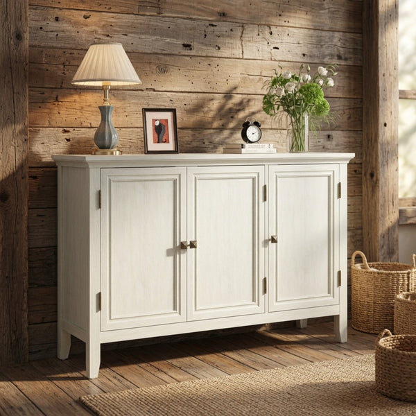 English Elm 47.2"wide Bohemian Buffet with Fluted Doors Antique Bronze Handles and Adjustable Shelves B082P529509