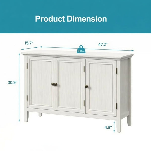 English Elm 47.2"wide Bohemian Buffet with Fluted Doors Antique Bronze Handles and Adjustable Shelves B082P529509