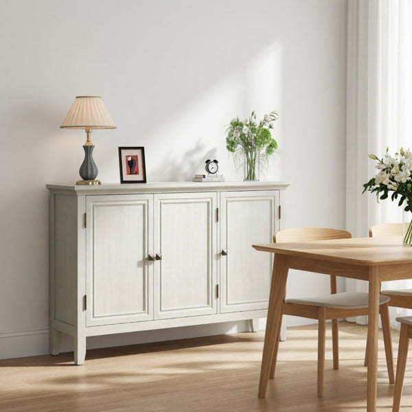 English Elm 47.2"wide Bohemian Buffet with Fluted Doors Antique Bronze Handles and Adjustable Shelves B082P529509