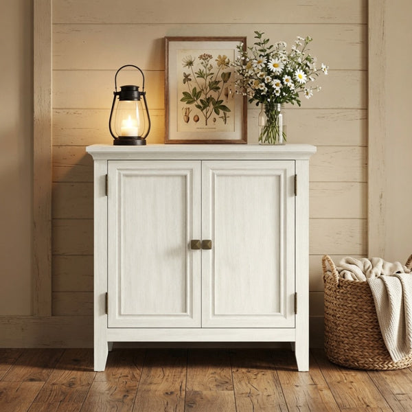 English Elm 27.5"wide Bohemian Fluted Buffet Cabinet with Antique Bronze Handles and Adjustable Shelf B082P529510