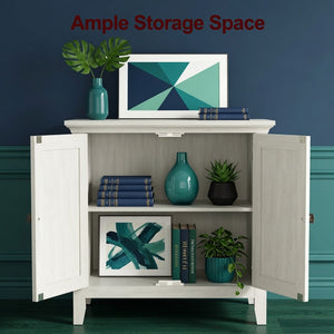 English Elm 27.5"wide Bohemian Fluted Buffet Cabinet with Antique Bronze Handles and Adjustable Shelf B082P529510
