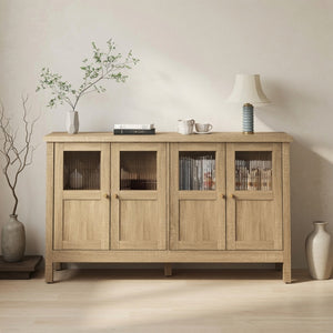English Elm 55.1"wide Bohemian Natural Wood Sideboard with Acrylic Doors and Gold Handles B082P529511