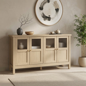 English Elm 55.1"wide Bohemian Natural Wood Sideboard with Acrylic Doors and Gold Handles B082P529511