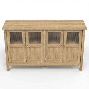 English Elm 55.1"wide Bohemian Natural Wood Sideboard with Acrylic Doors and Gold Handles B082P529511