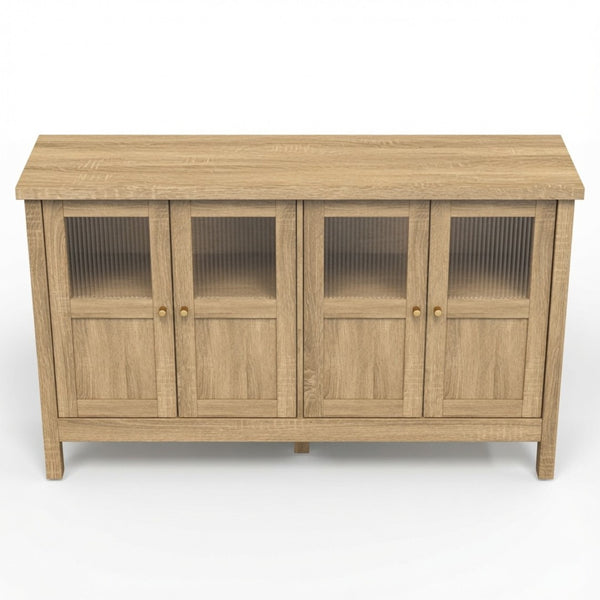 English Elm 55.1"wide Bohemian Natural Wood Sideboard with Acrylic Doors and Gold Handles B082P529511