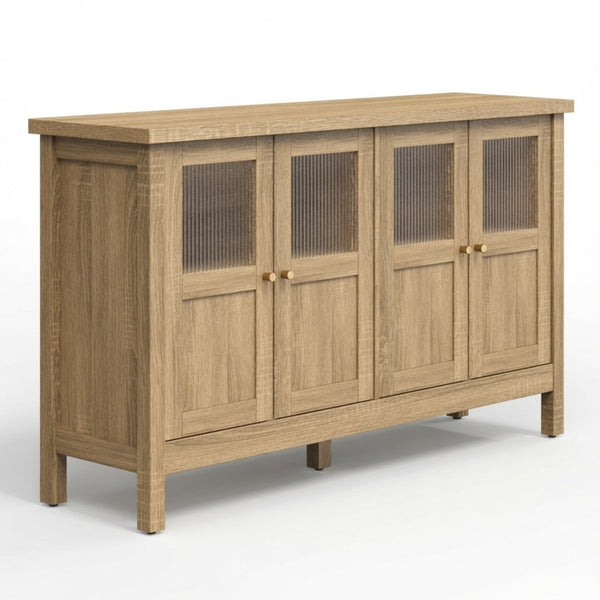 English Elm 55.1"wide Bohemian Natural Wood Sideboard with Acrylic Doors and Gold Handles B082P529511