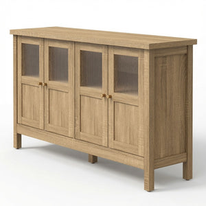 English Elm 55.1"wide Bohemian Natural Wood Sideboard with Acrylic Doors and Gold Handles B082P529511