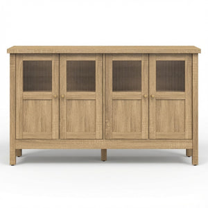 English Elm 55.1"wide Bohemian Natural Wood Sideboard with Acrylic Doors and Gold Handles B082P529511