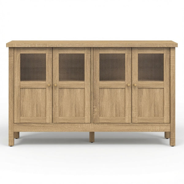 English Elm 55.1"wide Bohemian Natural Wood Sideboard with Acrylic Doors and Gold Handles B082P529511