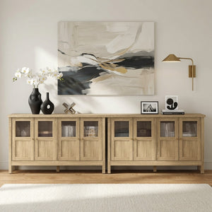 English Elm 55.1"wide Bohemian Natural Wood Sideboard with Acrylic Doors and Gold Handles B082P529511