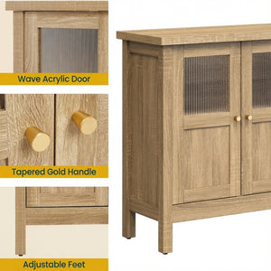 English Elm 55.1"wide Bohemian Natural Wood Sideboard with Acrylic Doors and Gold Handles B082P529511