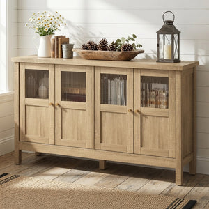English Elm 55.1"wide Bohemian Natural Wood Sideboard with Acrylic Doors and Gold Handles B082P529511