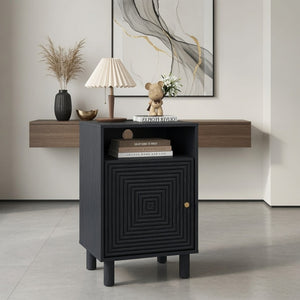 English Elm 15.7 Inch Matte Black Nightstand with Charging Station Solid Wood Legs Gold Knob B082P529513