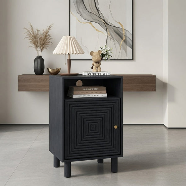 English Elm 15.7 Inch Matte Black Nightstand with Charging Station Solid Wood Legs Gold Knob B082P529513