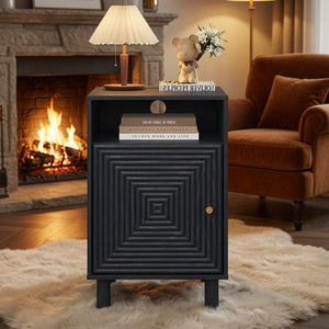 English Elm 15.7 Inch Matte Black Nightstand with Charging Station Solid Wood Legs Gold Knob B082P529513