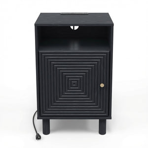 English Elm 15.7 Inch Matte Black Nightstand with Charging Station Solid Wood Legs Gold Knob B082P529513