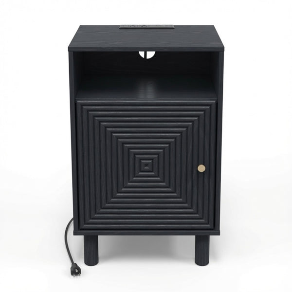 English Elm 15.7 Inch Matte Black Nightstand with Charging Station Solid Wood Legs Gold Knob B082P529513