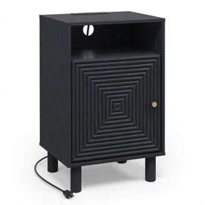 English Elm 15.7 Inch Matte Black Nightstand with Charging Station Solid Wood Legs Gold Knob B082P529513