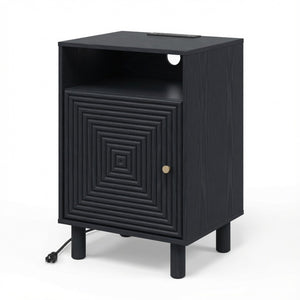 English Elm 15.7 Inch Matte Black Nightstand with Charging Station Solid Wood Legs Gold Knob B082P529513