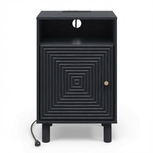 English Elm 15.7 Inch Matte Black Nightstand with Charging Station Solid Wood Legs Gold Knob B082P529513