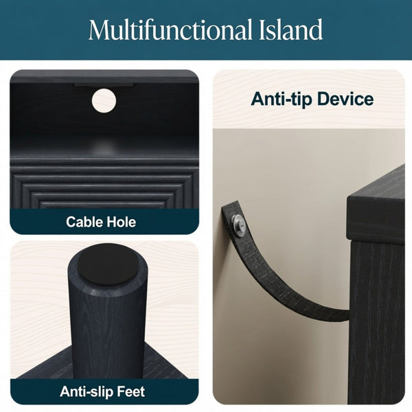 English Elm 15.7 Inch Matte Black Nightstand with Charging Station Solid Wood Legs Gold Knob B082P529513